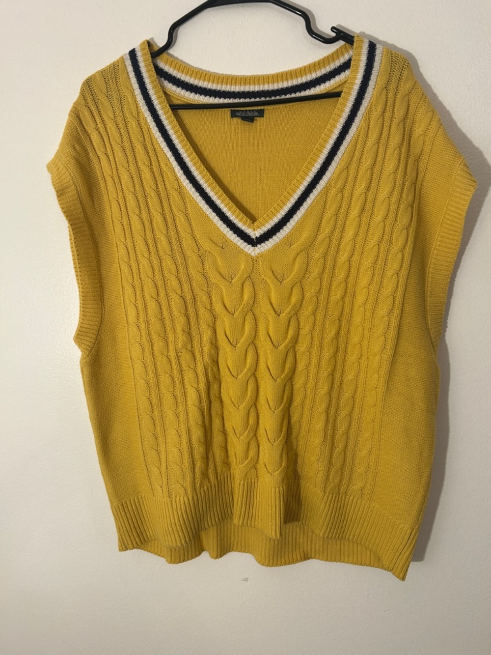 Cable-Knit V-Neck Sweater Vest in Mustard Yellow